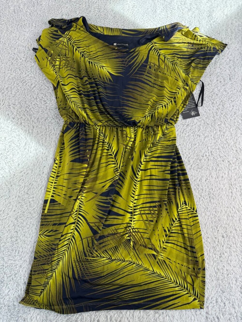 Valerie Bertinelli Womens Tropical Palm Print Dress 8 Yellow & Black Travel - Picture 11 of 16
